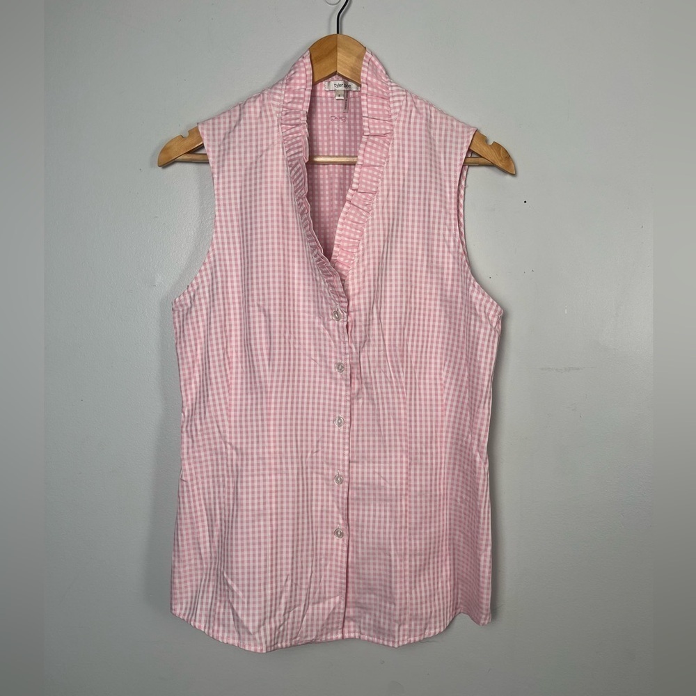 Tyler Boe Pink Gingham Ruffle Collar button down Tank top cotton size 6